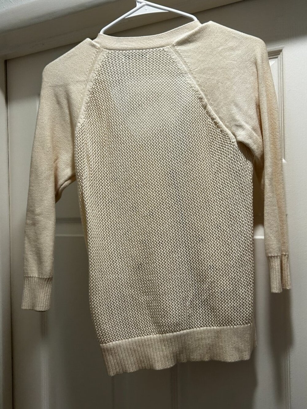 White Three Quarter Sleeve Zip Sweater with Grommets - Picture 5 of 6